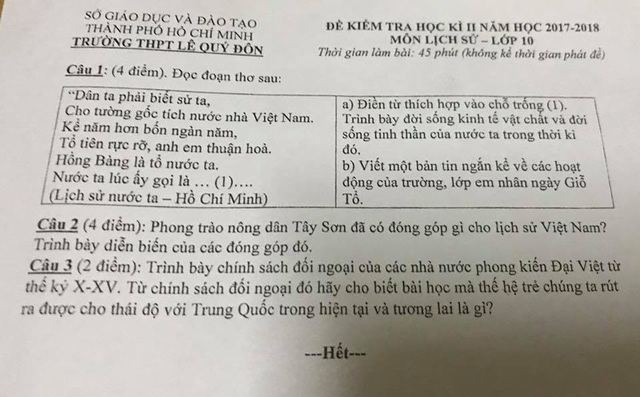 Thầy giáo “đánh thức” môn Sử - 2 Đề thi học kỳ liên hệ lịch sử với hiện tại, tương lai của thầy Nguyễn Viết Đăng Du giúp học trò thấy được ý nghĩa của môn Sử