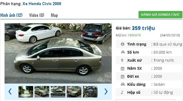 Mẫu ô tô Honda cũ số tự động này đang rao bán tầm giá 300 triệu đồng tại Việt Nam - 2
Chiếc Honda Civic 1.8 tự động đời 2008 này có giá bán 359 triệu đồng. Theo quảng cáo thì xe gia đình sử dụng kỹ và bảo dưỡng chính hãng, đã được trang bị nhiều option như màn hình DVD cảm ứng; CD/MP3/USB/SD/AUX; thoại rảnh tay Bluetooth….