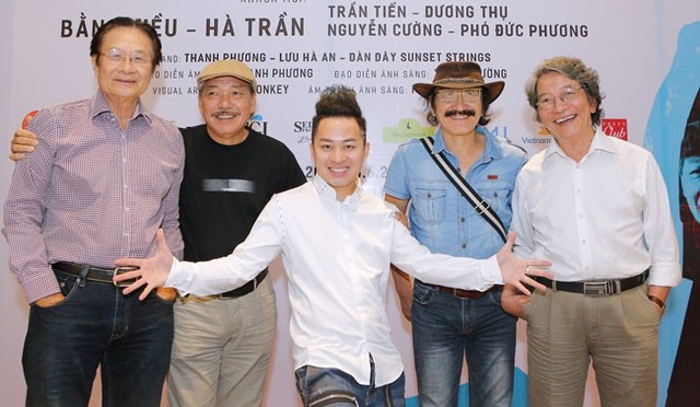 Trần Tiến: “Lê Minh Sơn, Đàm Vĩnh Hưng hát sai lời ca khúc của tôi” - 2 Từ trái qua: Nhạc sĩ Dương Thụ, nhạc sĩ Trần Tiến, Tùng Dương, nhạc sĩ Nguyễn Cường và nhạc sĩ Phó Đức Phương.