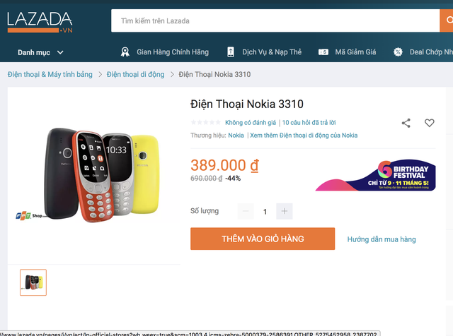 Nokia 3310 nhái đang bán trên Lazada