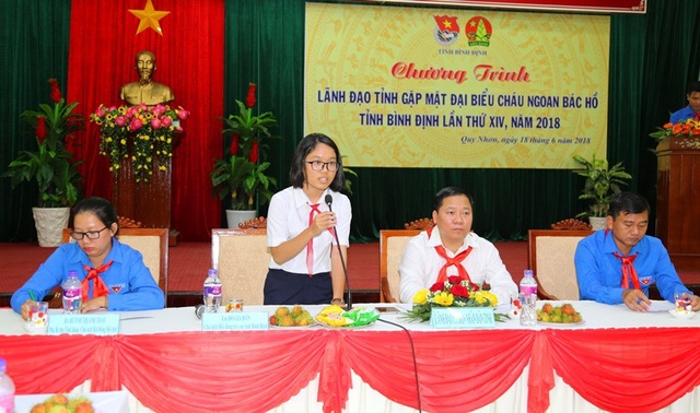 Bình Định: Gặp mặt, tuyên dương 182 đại biểu Cháu ngoan Bác Hồ - 3 Đại diện cho thiếu nhi tỉnh Bình Định chia sẻ tâm tư, nguyện vong của thiếu nhi trên toàn tỉnh.