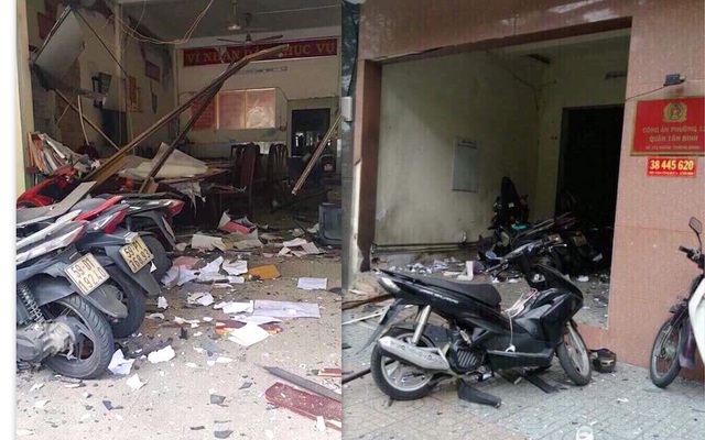 Hiện trường vụ nổ tại trụ sở Công an phường 12, quận Tân Bình