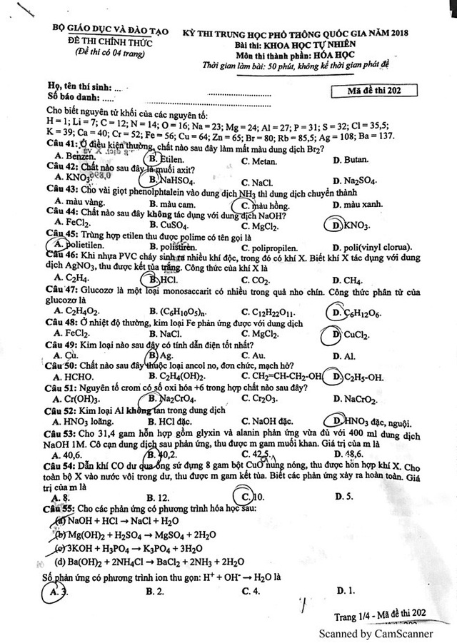 Đề thi và gợi ý giải môn Hóa THPT quốc gia 2018 - 1