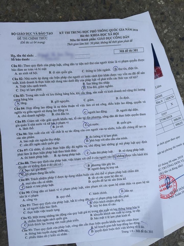 Cá độ bóng đá, tung tin bịa đặt trên mạng vào đề Giáo dục công dân THPT quốc gia - 1 Cá độ bóng đá, tung tin bịa đặt trên mạng vào đề Giáo dục công dân THPT quốc gia - 1