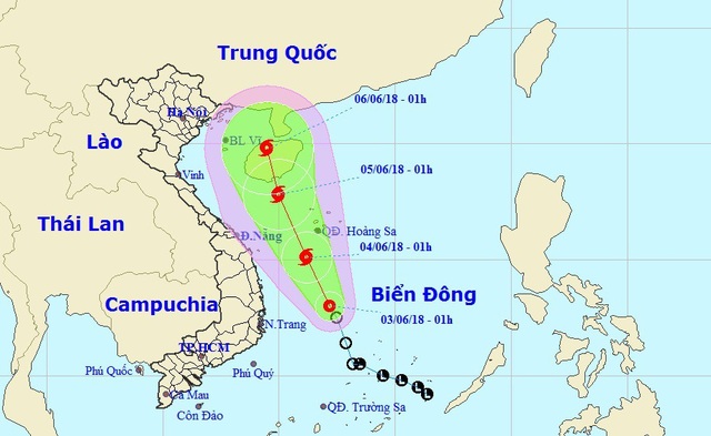 Áp thấp khả năng mạnh thành bão, tiến về quần đảo Hoàng Sa - 1 Vị trí và hướng di chuyển của áp thấp nhiệt đới. (Ảnh: NCHMF).