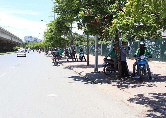 Đường phố Hà Nội như "chảo lửa"! - 9
Nhiều tài xế xe ôm dọc tuyến đường Phạm Hùng cố núp mình dưới những tán cây nhỏ bé chờ khách, kiệt sức dưới cái nắng hắt xuống đường chói chang, gắt gỏng.