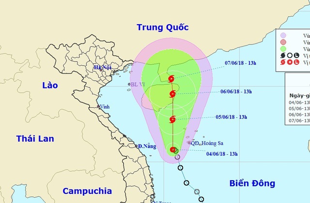 Sáng mai áp thấp nhiệt đới khả năng sẽ mạnh lên thành bão - 1 Vị trí và hướng di chuyển của áp thấp nhiệt đới. (Ảnh: NCHMF).