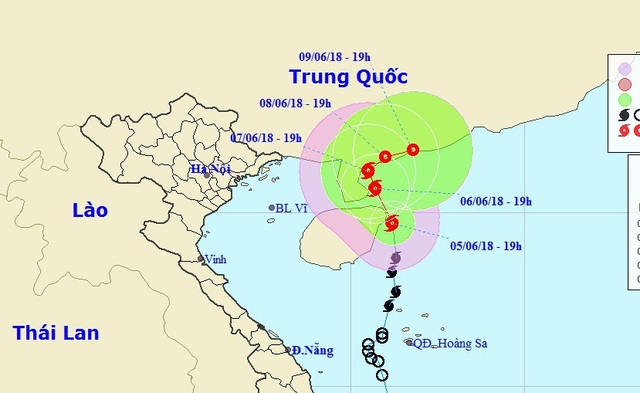 Bão số 2 đổ bộ vào đảo Hải Nam - Trung Quốc - 1 Vị trí và hướng di chuyển của bão số 2. (Ảnh: NCHMF).
