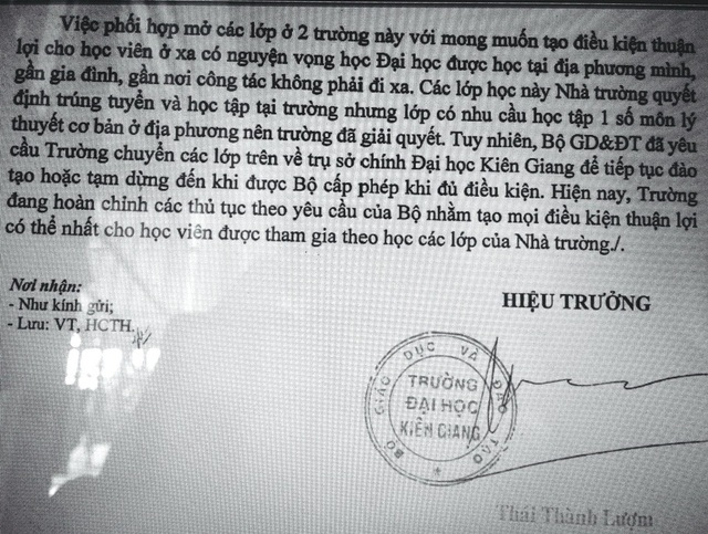 Trường Đại học Kiên Giang lên tiếng vụ 04 lớp đào tạo “chui” ở Cà Mau, Tiền Giang - 1 Trường Đại học Kiên Giang lên tiếng vụ 04 lớp đào tạo “chui” ở Cà Mau, Tiền Giang - 1