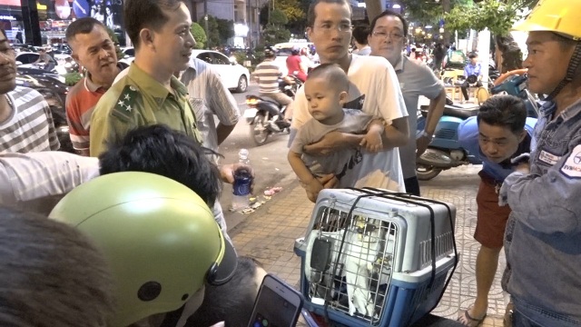 Giải cứu chim quý bị mắc kẹt trên đường dây điện - 3 Người dân hiếu kỳ xem chú chim được giải cứu