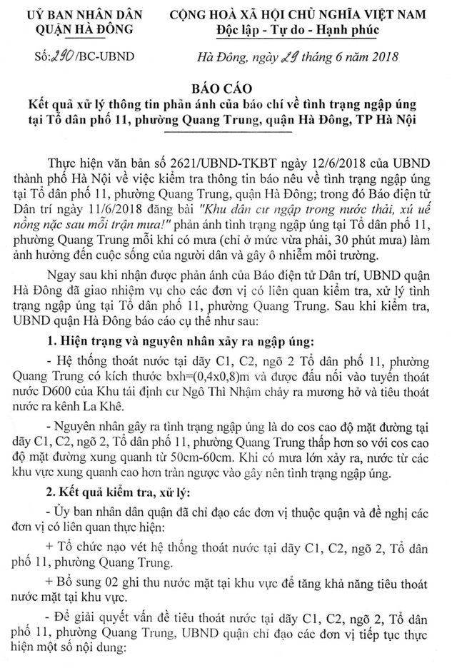 Khu dân cư giữa thủ đô cứ mưa là lụt: Quận Hà Đông báo cáo như thế nào? - 3 Khu dân cư giữa thủ đô cứ mưa là lụt: Quận Hà Đông báo cáo như thế nào? - 3