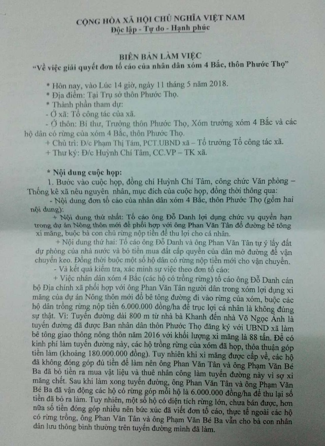 Bình Định: Chủ rừng phải “đóng phí” đường nông thôn mới để được vận chuyển keo? - 2 Chính quyền xã Mỹ Hòa đã họp các chủ rừng để làm việc nhưng vẫn chưa đạt được thỏa thuận.