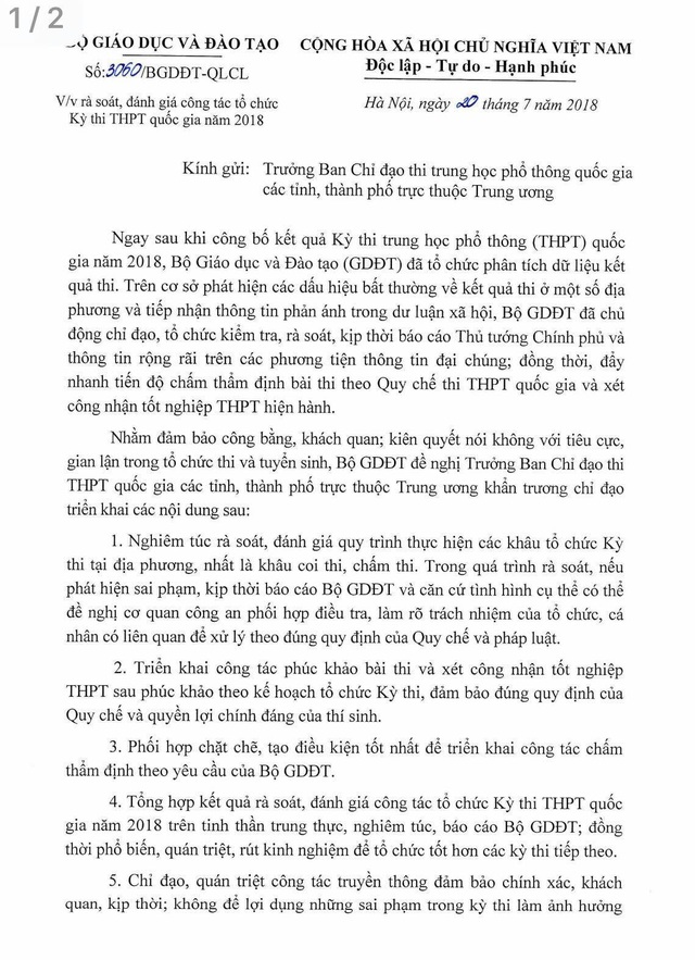 Bộ trưởng Phùng Xuân Nhạ: Rà soát toàn bộ kết quả thi THPT quốc gia 2018 trên cả nước - 1 Bộ trưởng Phùng Xuân Nhạ: Rà soát toàn bộ kết quả thi THPT quốc gia 2018 trên cả nước - 1