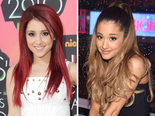 Ariana Grande hồi năm 2010 (trái) và 2014 (phải)