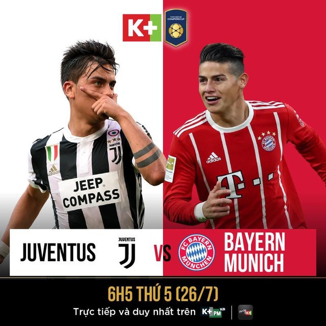 Đại chiến Juventus-Bayern và Milan-MU ở lượt trận thứ hai ICC 2018 - 2 Trận đấu giữa “bà đầm già” và “hùm xám” được phát sóng độc quyền trên kênh K+PM vào lúc 6 giờ sáng ngày 26/7