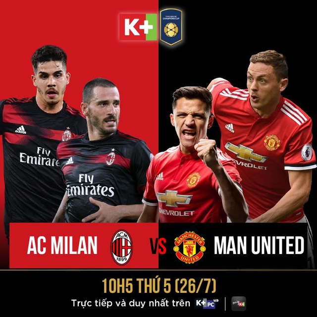 Đại chiến Juventus-Bayern và Milan-MU ở lượt trận thứ hai ICC 2018 - 3 Cùng chờ đợi một AC Milan phong độ hay M.U đẳng cấp sẽ giành chiến thắng trong trận đấu diễn ra vào 10 giờ sáng ngày 26/7 trên K+PC