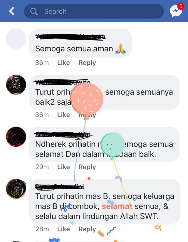 Nhầm lẫn tai hại sau thảm họa động đất, Facebook bị chỉ trích kịch liệt - 2 Nhiều bình luận có chủ đề liên quan tới trận động đất tại Indonesia nhưng lại bị Facebook gắn kèm hình ảnh chúc mừng với bóng bay và hoa giấy.