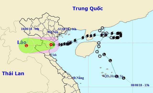 Bão số 4 vào Thanh Hóa, suy yếu thành áp thấp nhiệt đới - 1 Vị trí và hướng di chuyển của áp thấp nhiệt đới. (Ảnh: NCHMF).