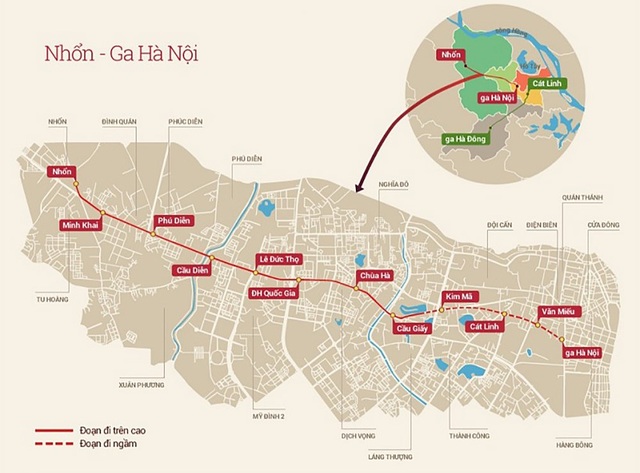 
Sơ đồ các đoạn tuyến của đường sắt đô thị số 2 Hà Nội
