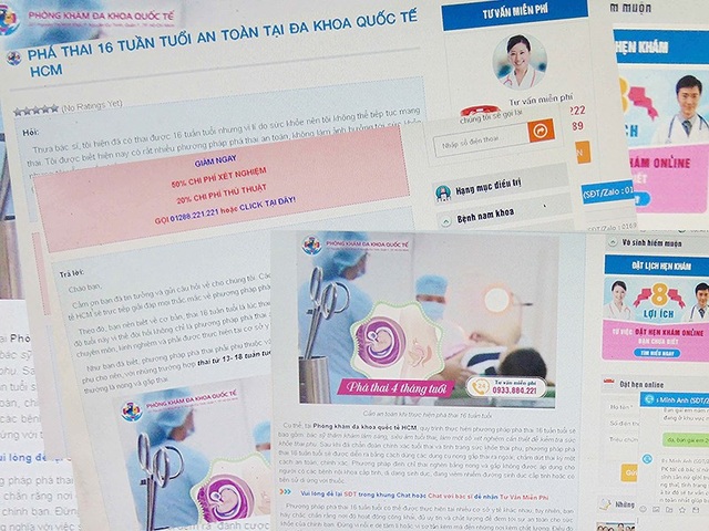 Nở rộ dịch vụ phá thai cực kỳ nguy hiểm - 1 Nhan nhản các trang thông tin điện tử quảng cáo phá thai trên 10 tuần tuổi như dakhoadaidong.vn, dakhoaquocte.net.vn, phathai2.dakhoahoancau.v… Ảnh: TRẦN NGỌC