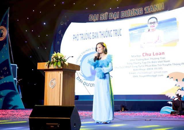 Nam vương Huy Hoàng kêu gọi mọi người chung tay vì môi trường biển hải đảo - 3 Nhà báo Chu Loan – Phó ban thường trực phát biểu tại buổi lễ họp báo công bố “Tìm kiếm đại sứ Đại dương xanh”