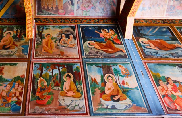 Độc đáo ngôi chùa kiến trúc Khmer đầu tiên ở Sài Gòn - 10 Xung quanh các bức tường, trần nhà chánh điện đều có các bức tranh lớn kể lại câu chuyện về quá trình tu đạo của Đức Phật.
