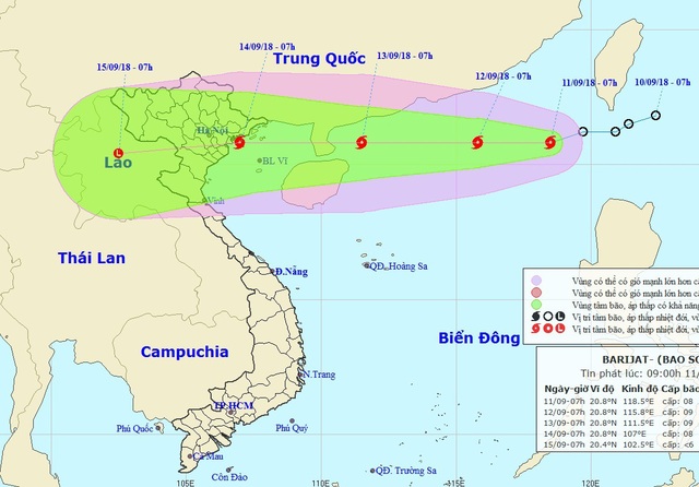 Bão số 5 hình thành, Biển Đông nguy cơ đón siêu bão - 1 Vị trí và hướng di chuyển của bão số 5. (Ảnh: NCHMF).