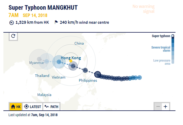 Siêu bão mạnh nhất trong năm sắp đổ bộ Philippines, Hong Kong - 1 Đường đi dự kiến của bão Mangkhut (Nguồn: SCMP)