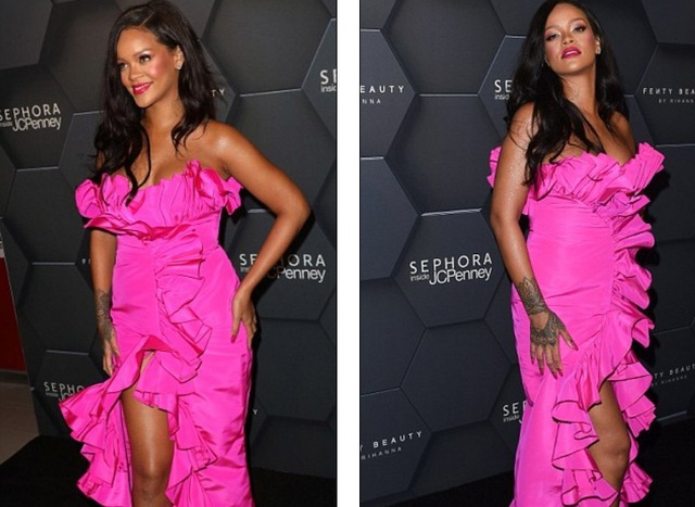 Rihanna rực rỡ với váy hồng - 3
Cô khoe dáng vóc săn chắc và gợi cảm