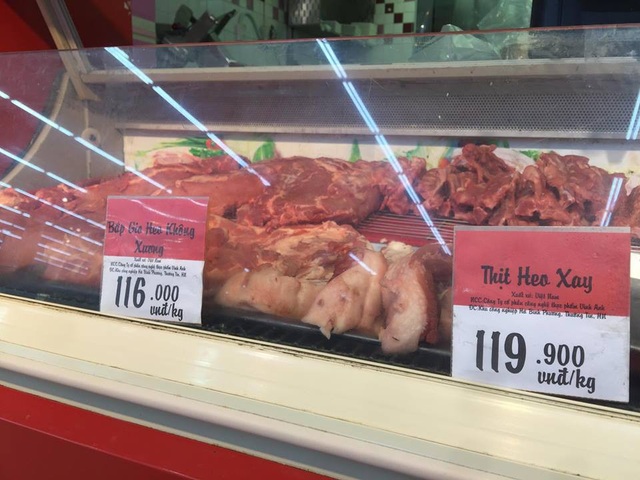 Giá thịt heo ở siêu thị đang chỉ cao hơn ở các chợ vài nghìn đồng