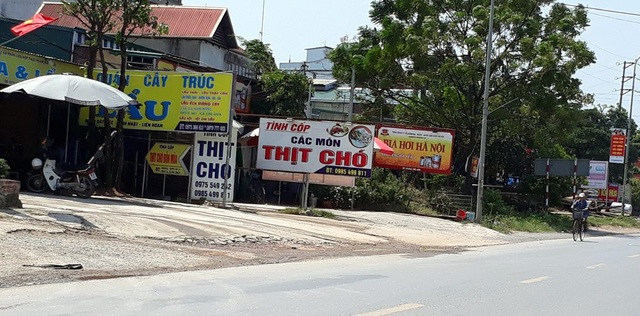 Tai nạn nghề nghiệp khiến chủ lò mổ chó "xanh mặt" - 1 Các quán kinh doanh thịt chó bên Quốc lộ 6 (Hà Đông, Hà Nội). Ảnh: Ngọc Trang