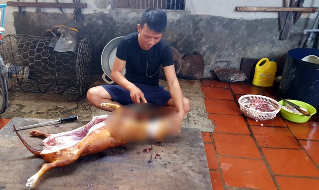 Tai nạn nghề nghiệp khiến chủ lò mổ chó "xanh mặt" - 5 Con trai ông Trần Văn Khánh làm thịt chó giao cho khách. Ảnh: Diệu Bình