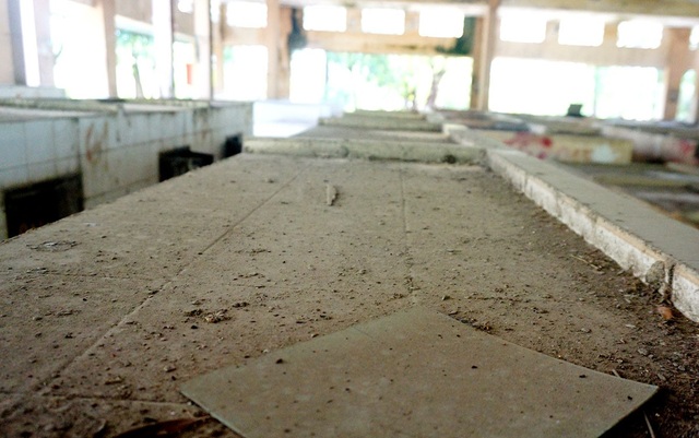 Bỏ hoang chợ tiền tỷ, tiểu thương "ôm" vỉa hè kiếm sống - 7 Ở khu vực sạp hàng bán thịt, cá đã phủ bụi dày vài cm.