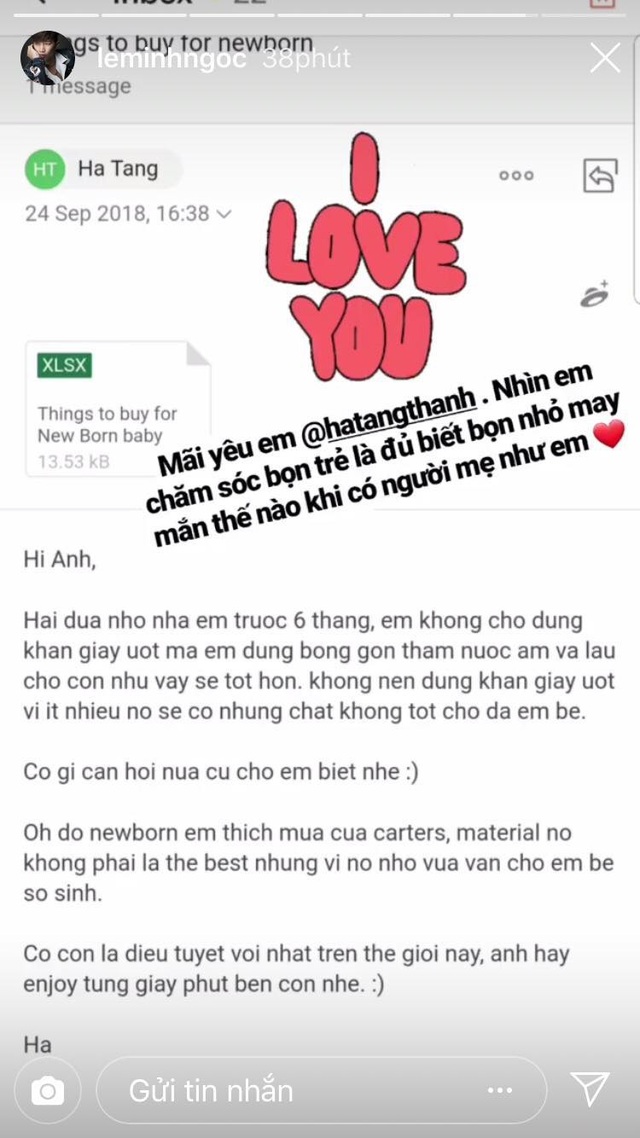 Sự thực cuộc sống của Hà Tăng sau 6 năm làm dâu nhà "trâm anh thế phiệt" - 4 Và cũng như bao bà mẹ bỉm sữa khác, Hà Tăng chăm chút cho các con một cách cẩn thận. Mới đây, bức thư điện tử mà cô gửi cho stylist Lê Minh Ngọc được anh hé lộ cũng gây chú ý. Trong đó, cô ghi chú khá chi tiết việc chăm con như không dùng khăn ướt mà dùng bông gòn thấm nước để lau cho con, cho thấy cô rất cẩn thận, kĩ tính. Cuối thư, người đẹp không quên chia sẻ: Có con là điều tuyệt vời nhất trên thế giới này. Anh hãy tận hưởng từng phút giây bên con nhé.