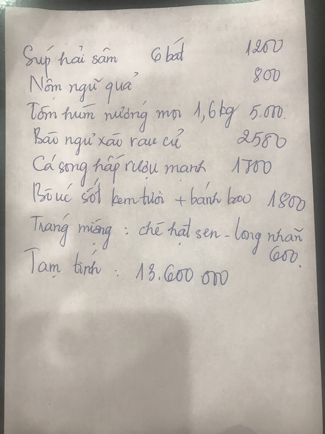 Đám cưới VIP gần 20 triệu đồng/mâm, đại gia ăn toàn tôm hùm, vi cá - 6 Menu tạm tính cho 7 món đã gần 14 triệu đồng/mâm