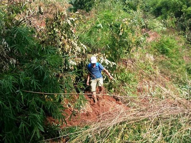 Xúc động hình ảnh giáo viên vượt hiểm nguy đến trường cho kịp lễ khai giảng - 1
Hình ảnh thầy Hoàng Lê Thành - Hiệu trưởng trường Tiểu học Tam Chung dò dẫm từng bước chân đi bộ hàng chục km trên những cung đường sạt lở.