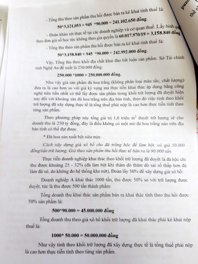 Áp thuế theo Thông tư 44: Doanh nghiệp đá Nghệ An cận kề ngày "khai tử"? - 1
Sở Tài chính Nghệ An đã có văn bản kiến nghị, đề xuất UBND tỉnh, gửi Bộ Tài chính về việc thu tiền khối địa chất khai đào bất luận sản phẩm là 250.000 đồng.