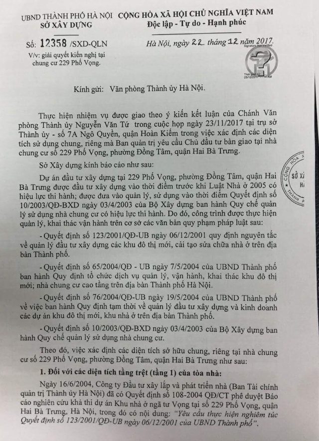 Cư dân 229 Phố Vọng kêu cứu: Sở Xây dựng Hà Nội kết luận 2 điểm mấu chốt! - 1 Cư dân 229 Phố Vọng kêu cứu: Sở Xây dựng Hà Nội kết luận 2 điểm mấu chốt! - 1