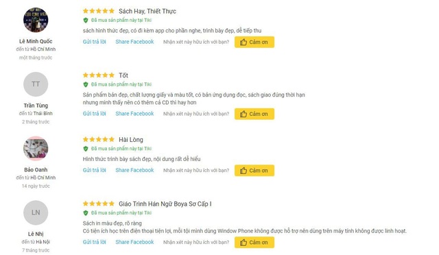 Đánh giá bộ Giáo trình Hán ngữ Boya Sơ cấp và Trung cấp - 3
Nhận xét của độc giả về bộ giáo trình học tiếng Trung.