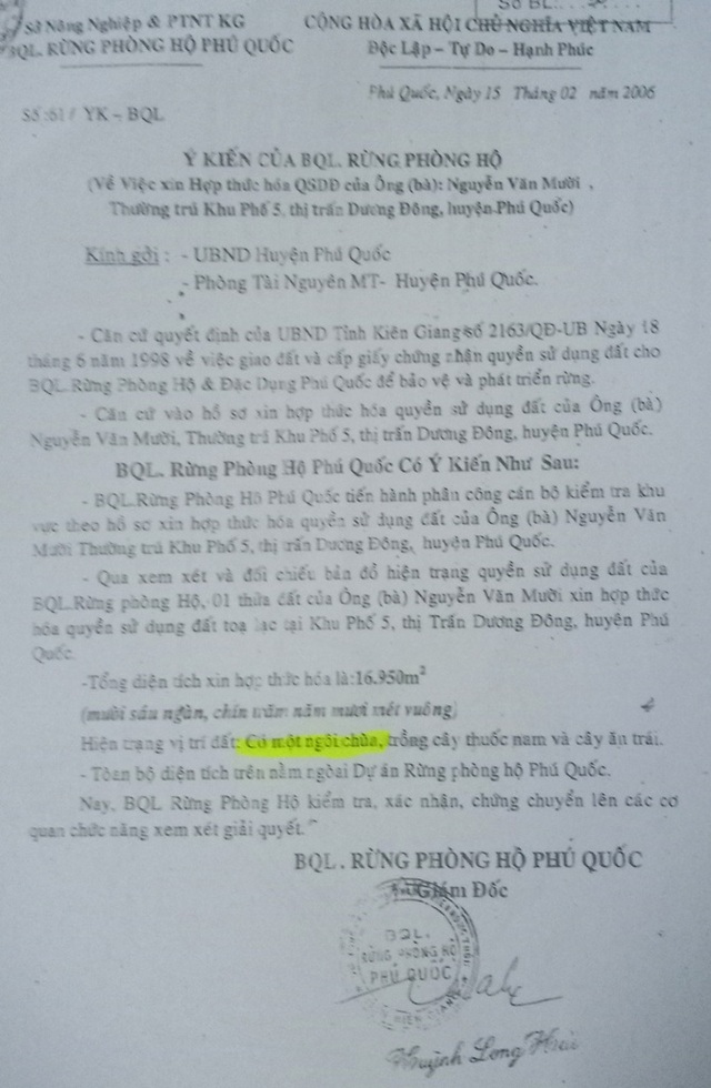 Chủ tịch tỉnh Kiên Giang chỉ đạo làm rõ nghi án “xẻo” gần 17.000m2 đất chùa ở Phú Quốc - 4 Chủ tịch tỉnh Kiên Giang chỉ đạo làm rõ nghi án “xẻo” gần 17.000m2 đất chùa ở Phú Quốc - 4