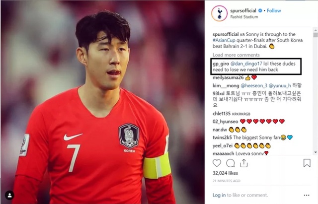 Người hâm mộ Tottenham mong Hàn Quốc sớm thua ở Asian cup