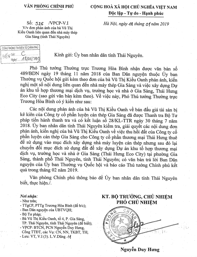 UBND tỉnh Thái Nguyên: Đơn khiếu nại dự án Thái Hưng Eco City không có cơ sở - 3 UBND tỉnh Thái Nguyên: Đơn khiếu nại dự án Thái Hưng Eco City không có cơ sở - 3