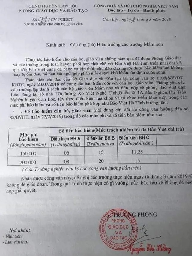 Phòng Giáo dục “ép” giáo viên mua bảo hiểm thân thể tự nguyện? - 1