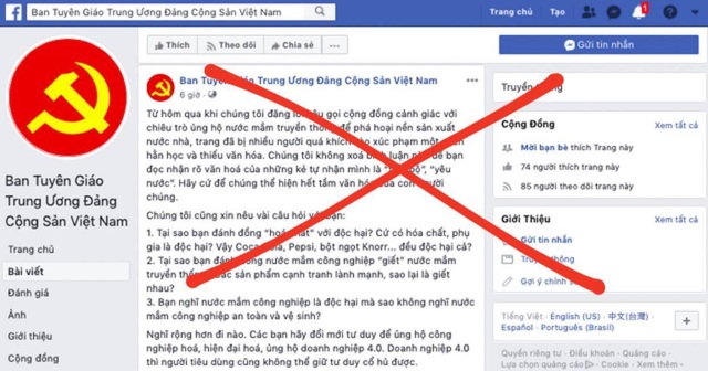 Facebook gỡ bỏ nhiều tài khoản mạo danh Ban Tuyên giáo Trung Ương