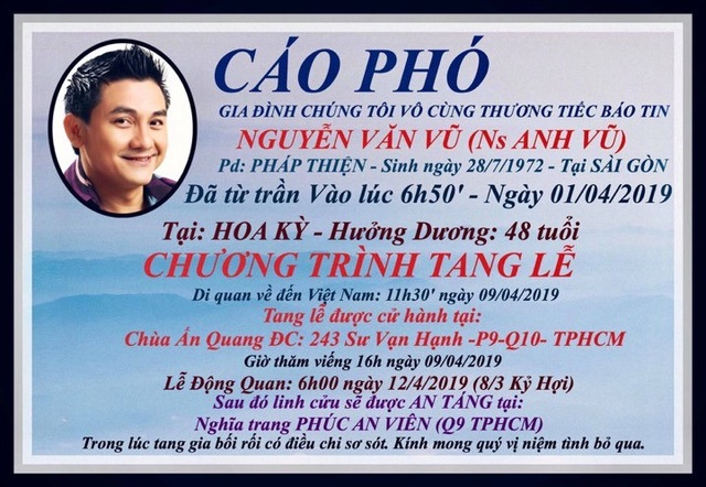 Thông tin chính thức tang lễ diễn viên Anh Vũ tại Việt Nam - Ảnh minh hoạ 3