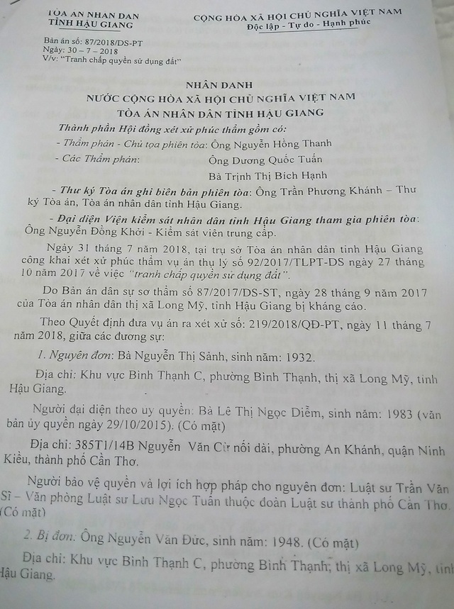 Hậu Giang: Vì sao khó thi hành một án tranh chấp đất chỉ có giá hơn 13 triệu đồng? - 1 Hậu Giang: Vì sao khó thi hành một án tranh chấp đất chỉ có giá hơn 13 triệu đồng? - 1