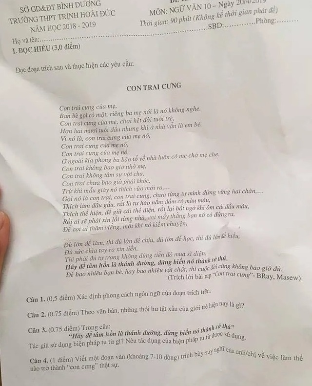 Thói hư tật xấu của người trẻ trong bài rap “Con trai cưng” vào đề Văn lớp 10 - 1 Thói hư tật xấu của người trẻ trong bài rap “Con trai cưng” vào đề Văn lớp 10 - 1