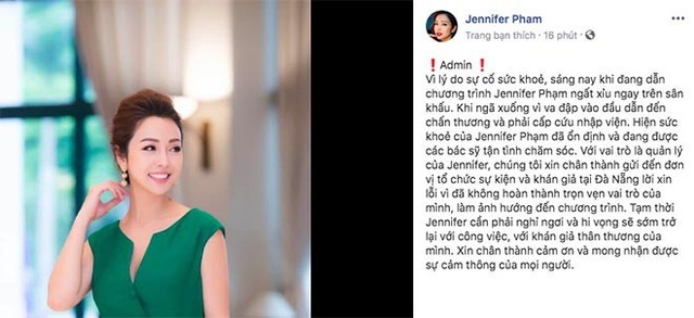 Jennifer Phạm đột ngột ngất xỉu, đập đầu chấn thương khi đang dẫn chương trình - 1 Jennifer Phạm đột ngột ngất xỉu, đập đầu chấn thương khi đang dẫn chương trình - 1