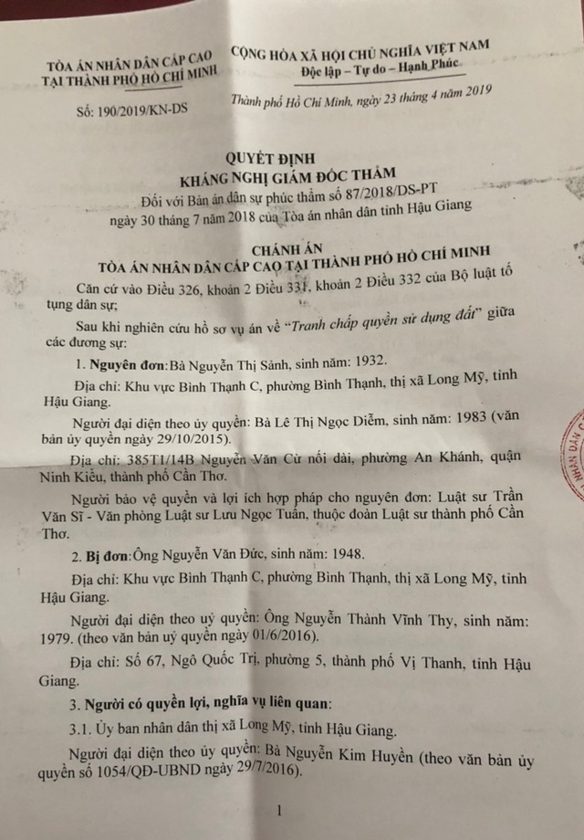 TAND cấp cao quyết định tạm đình chỉ thi hành bản án kỳ quặc tại Hậu Giang - 1 TAND cấp cao quyết định tạm đình chỉ thi hành bản án kỳ quặc tại Hậu Giang - 1