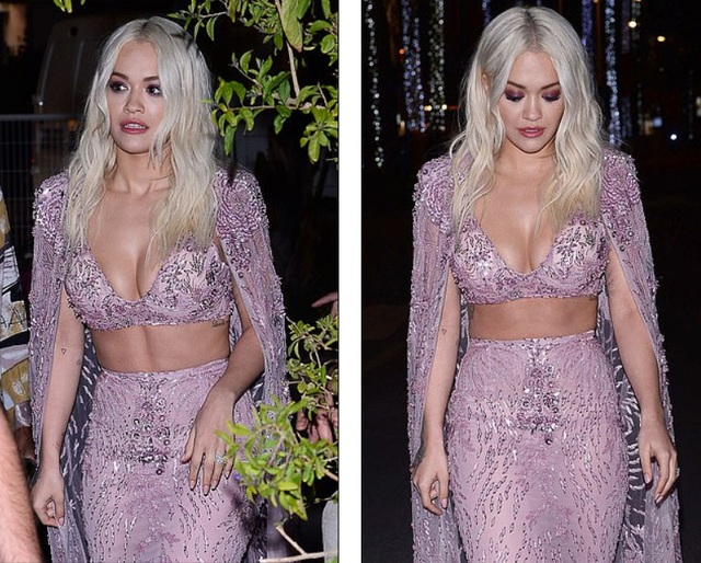 Rita Ora diện váy tím lấp ló ngực đầy - 5